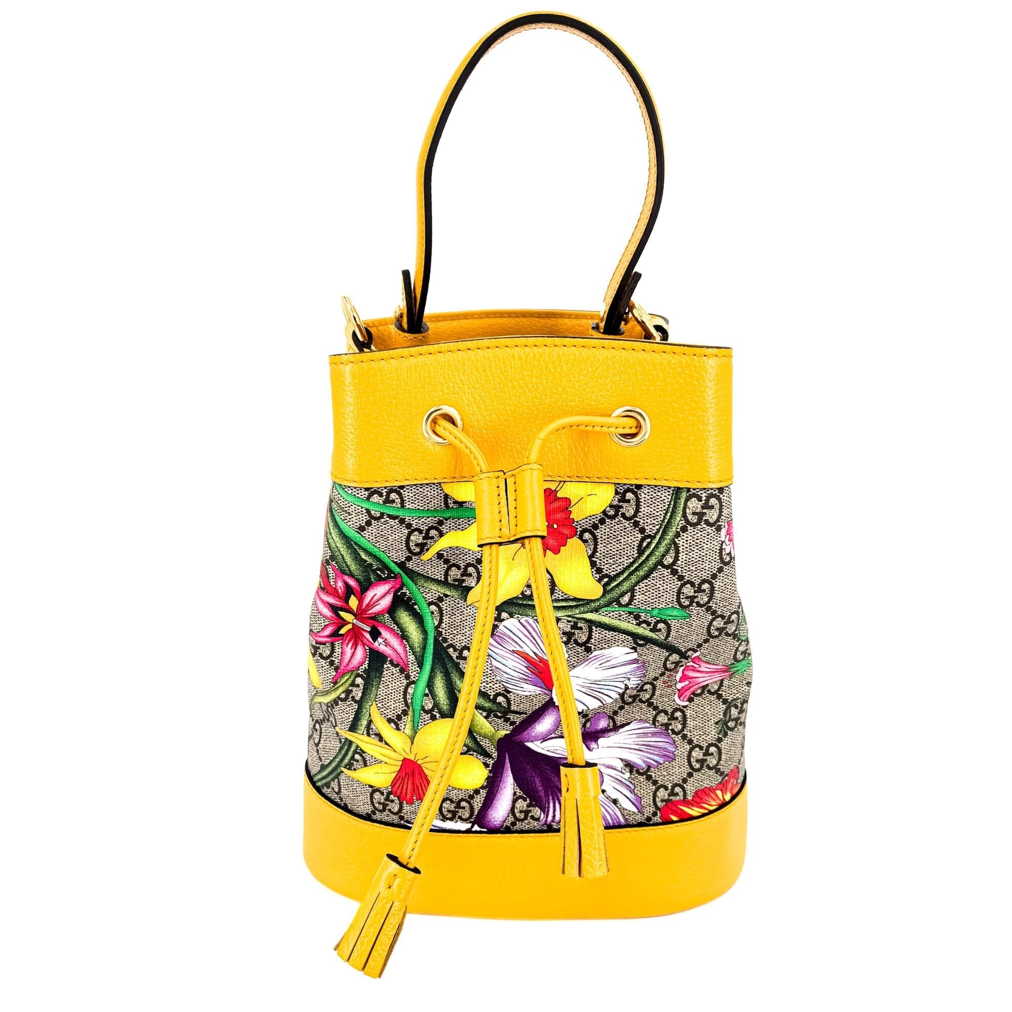 Ophidia GG Flora Small Yellow Limited Edition Bucket Bag
