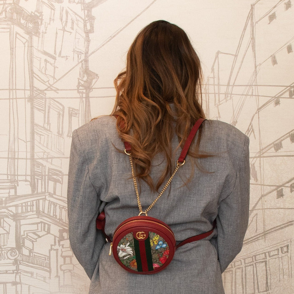 Ophidia GG Supreme Flora Round Backpack Red