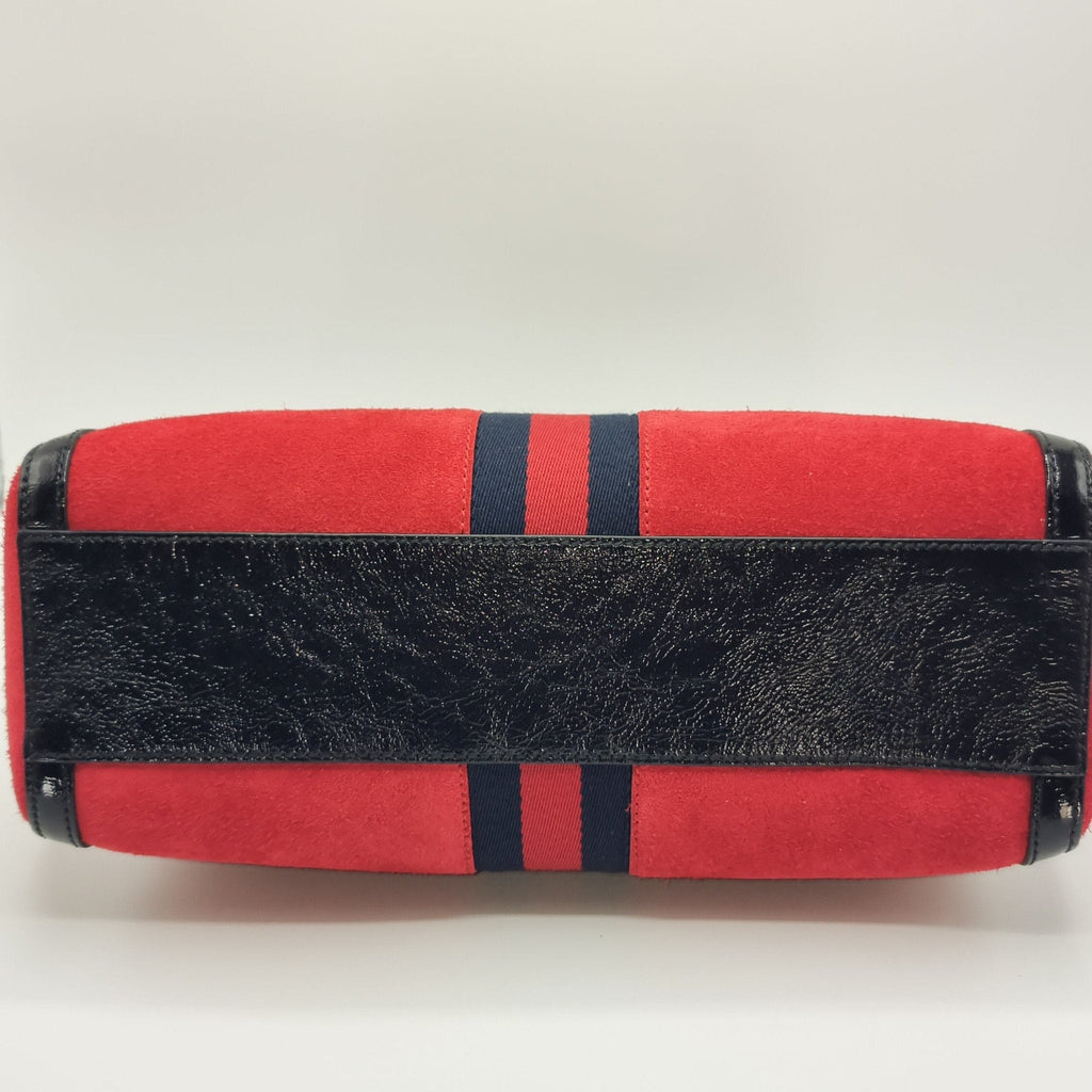 Ophidia Medium Suede Top Handle Boston Bag Red