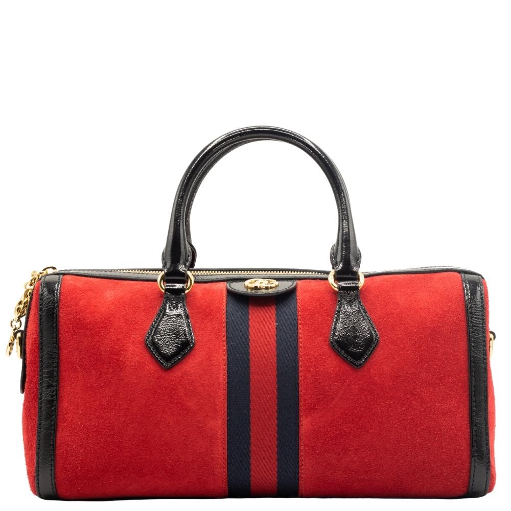 Ophidia Medium Suede Top Handle Boston Bag Red