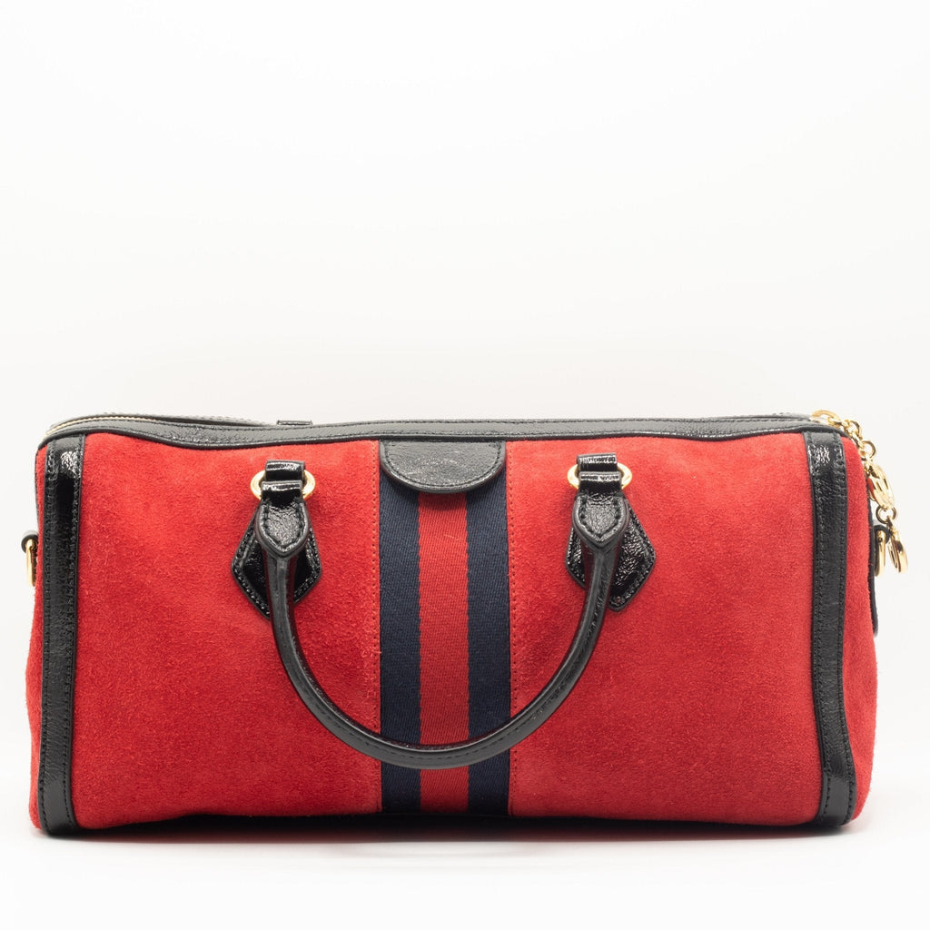 Ophidia Medium Suede Top Handle Boston Bag Red