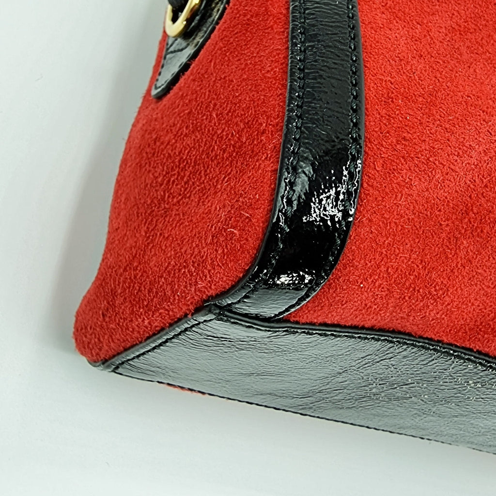 Ophidia Medium Suede Top Handle Boston Bag Red