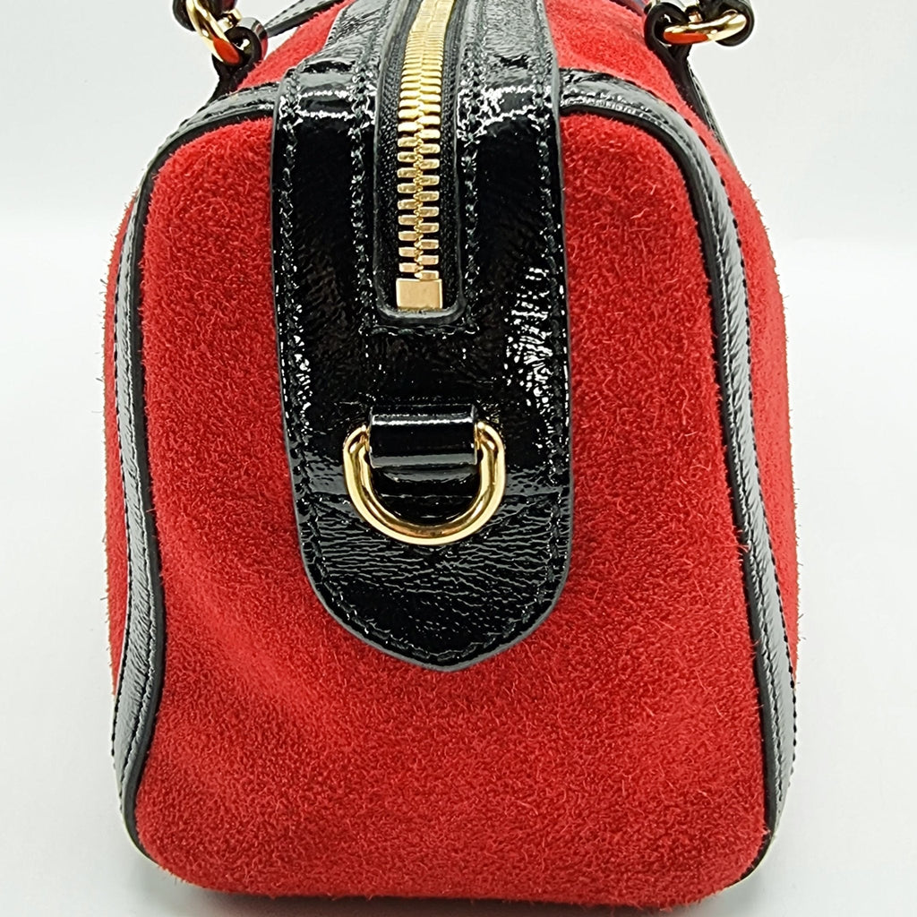 Ophidia Medium Suede Top Handle Boston Bag Red
