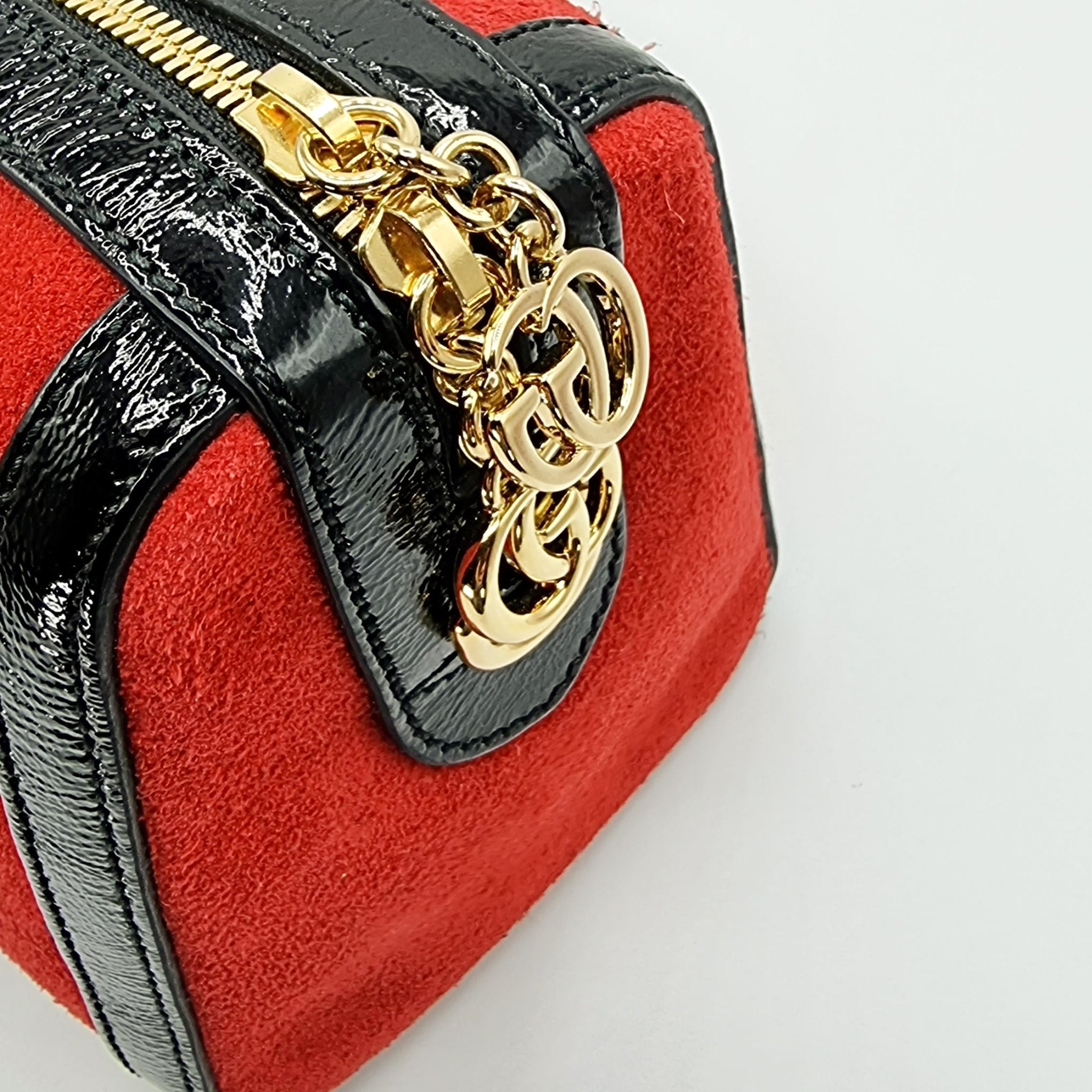 Ophidia Medium Suede Top Handle Boston Bag Red
