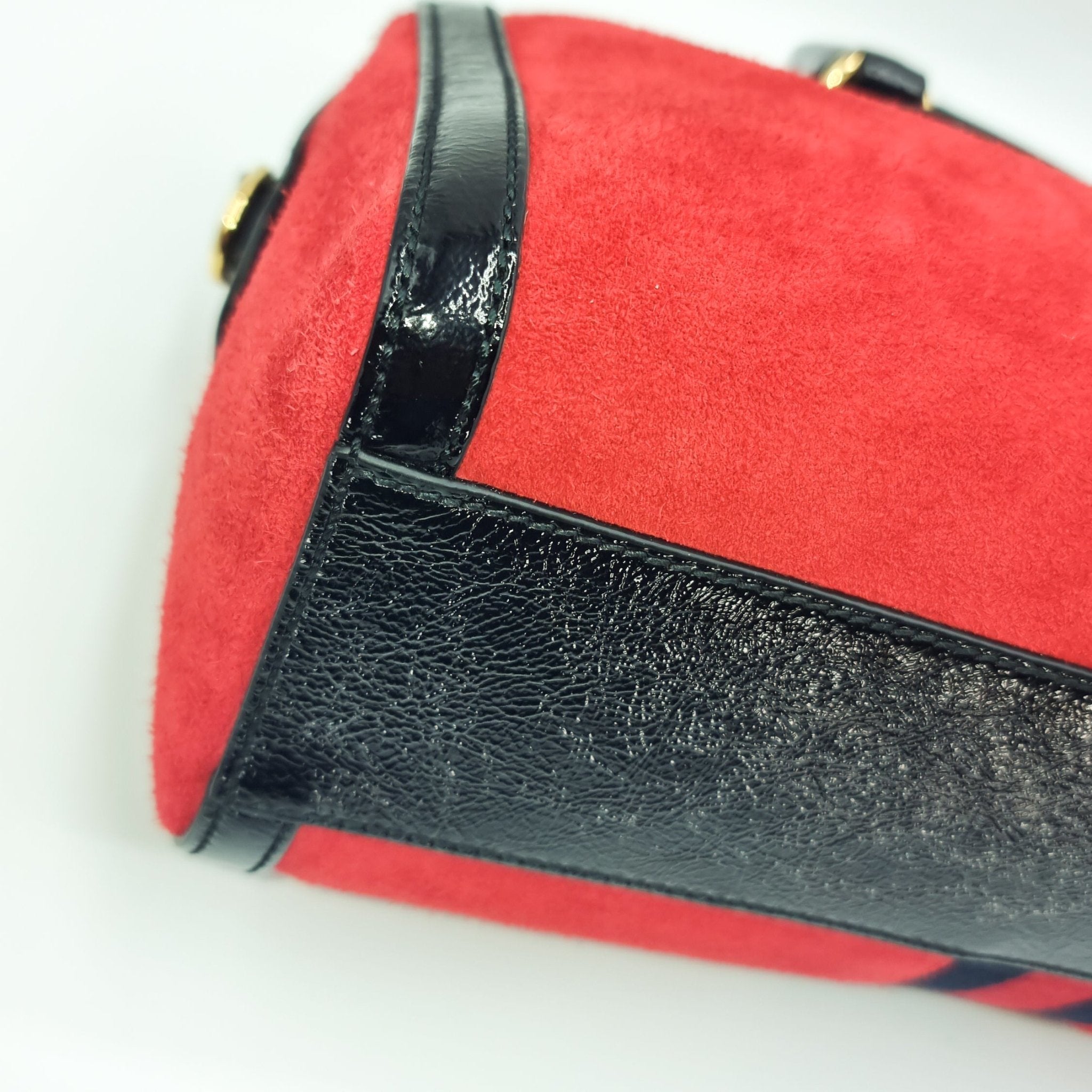 Ophidia Medium Suede Top Handle Boston Bag Red