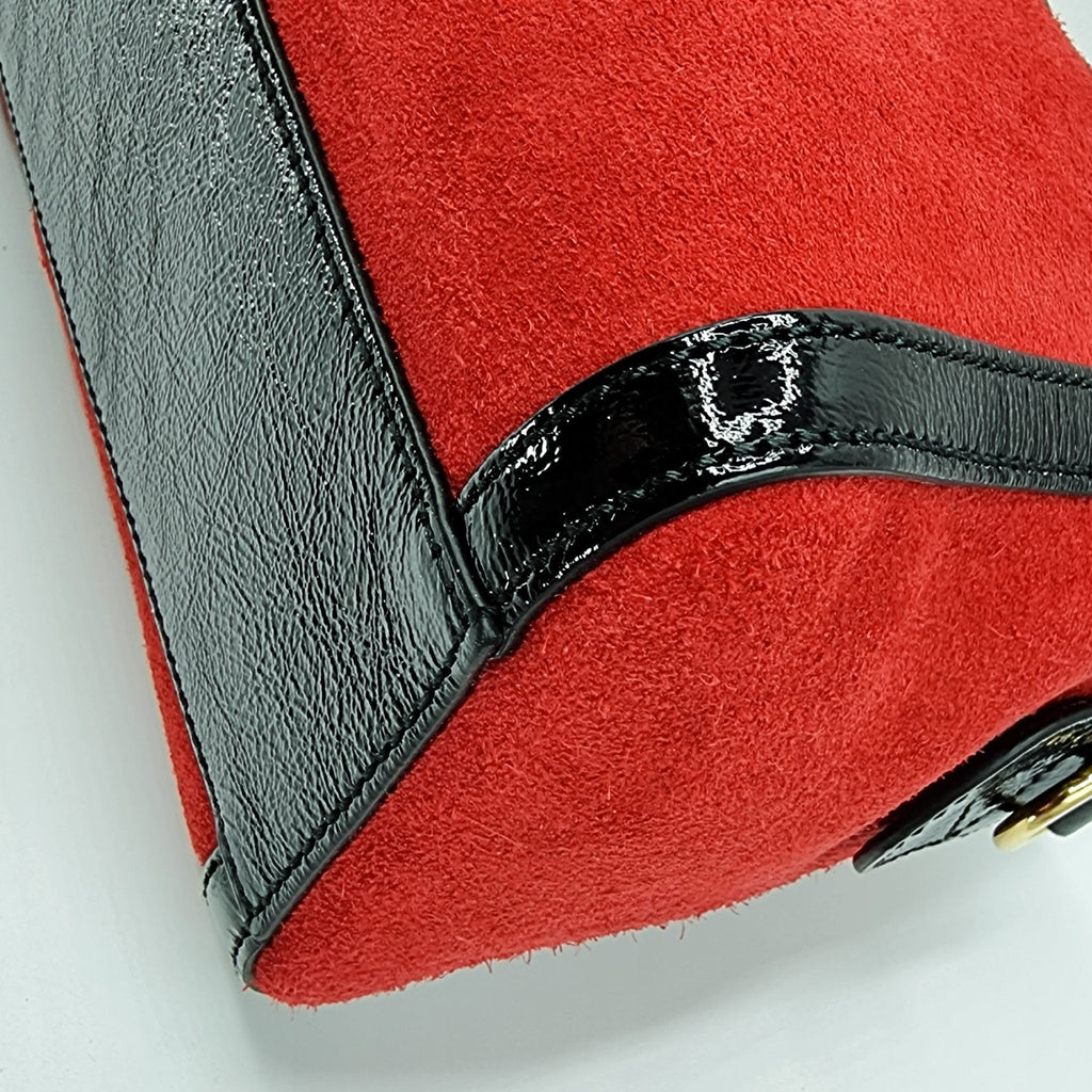 Ophidia Medium Suede Top Handle Boston Bag Red