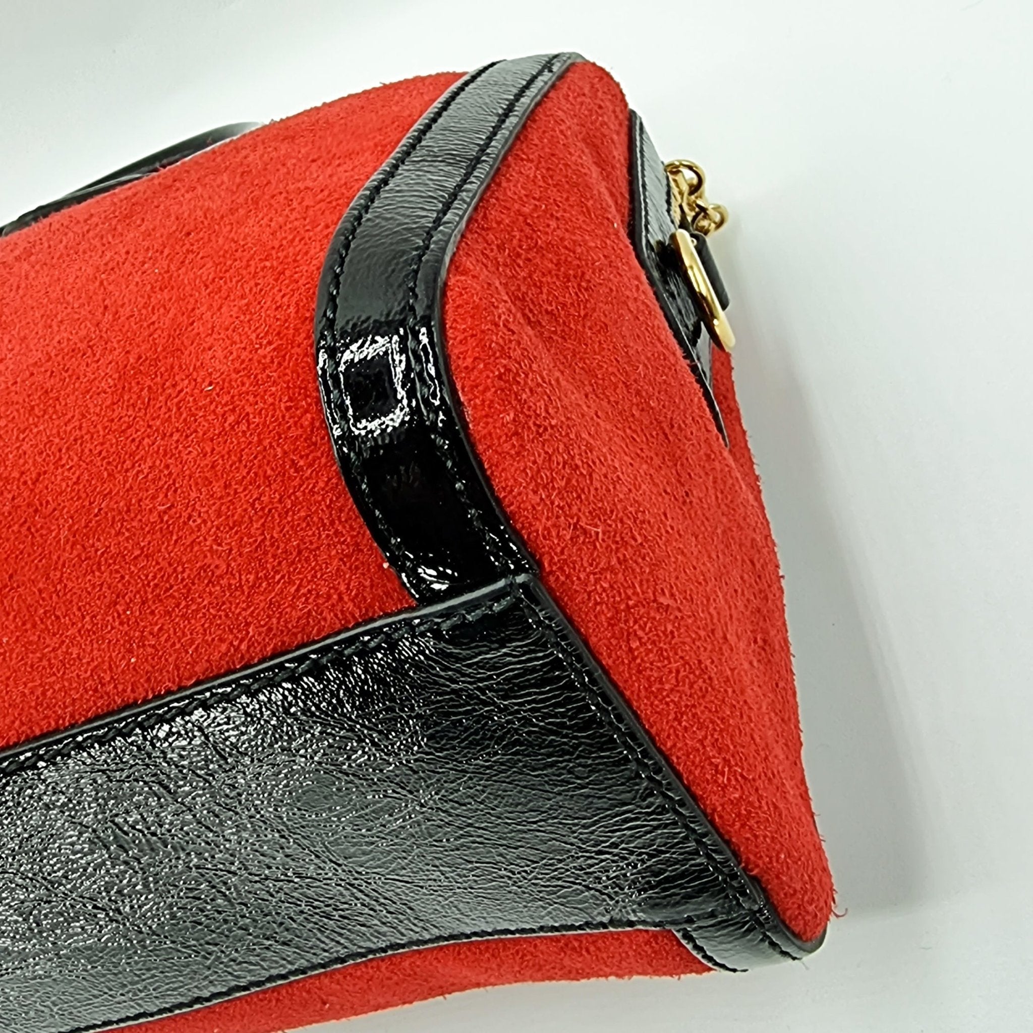 Ophidia Medium Suede Top Handle Boston Bag Red