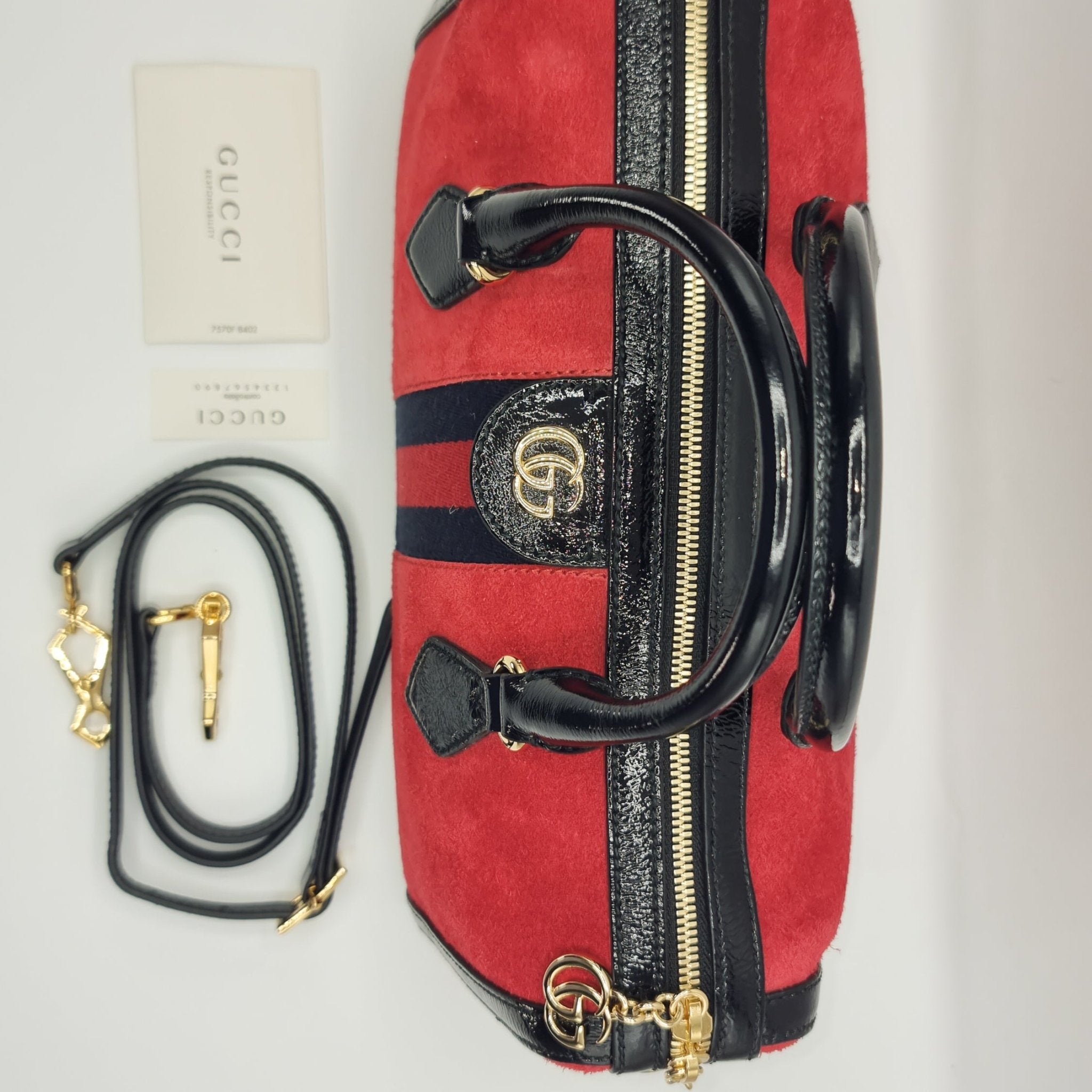 Ophidia Medium Suede Top Handle Boston Bag Red