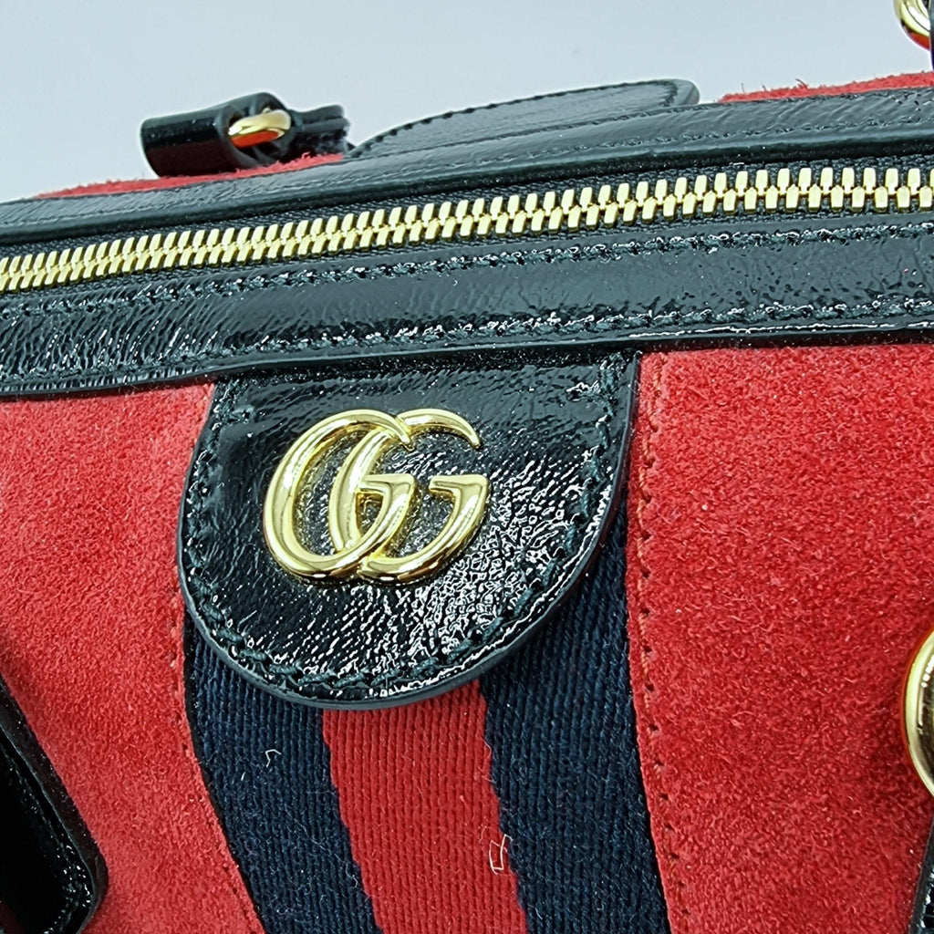 Ophidia Medium Suede Top Handle Boston Bag Red