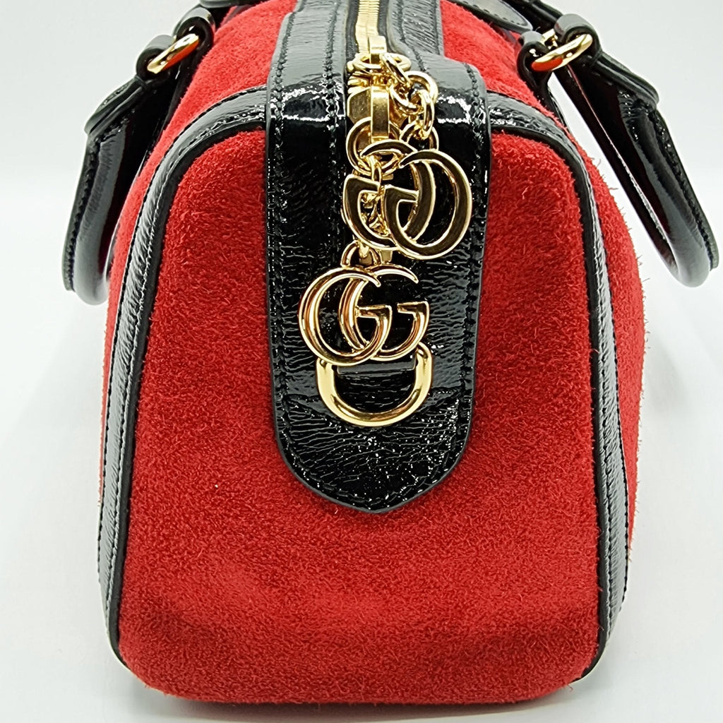 Ophidia Medium Suede Top Handle Boston Bag Red
