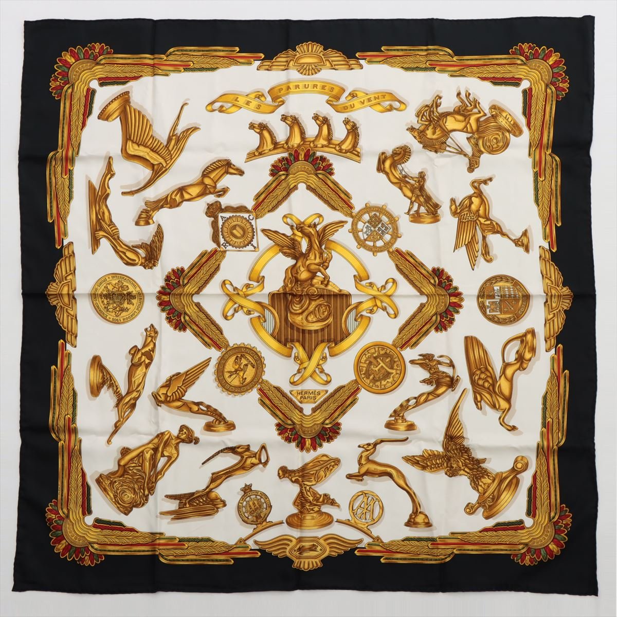 Les Parure Du Vent 90 Silk Black&Gold Foulard