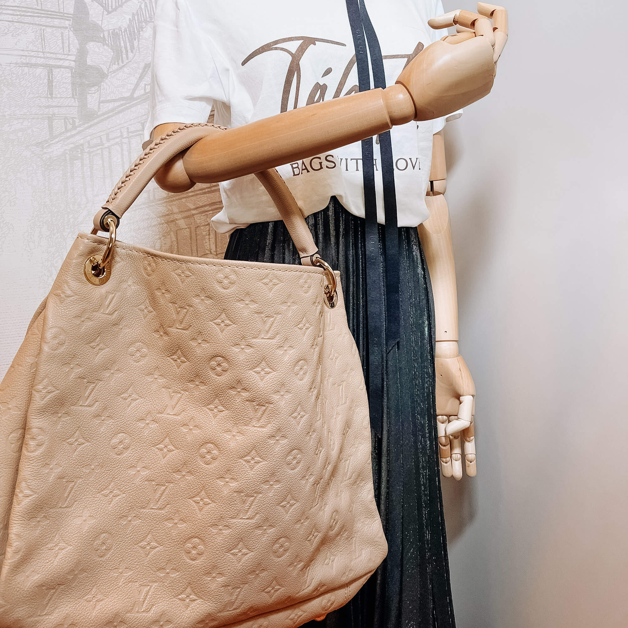 Artsy MM Monogram Empreinte Leather Beige Hobo