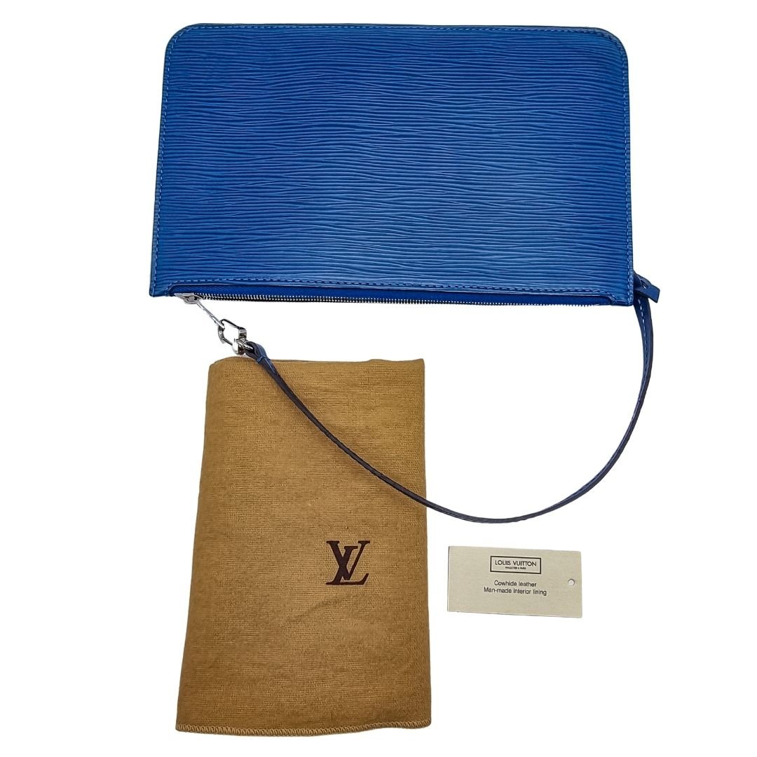 Blue Epi Leather Wristlet Pouch
