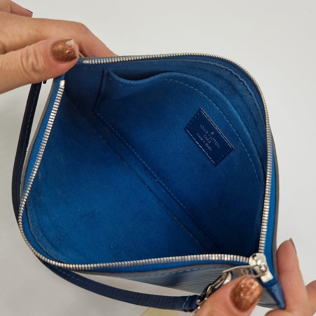Blue Epi Leather Wristlet Pouch