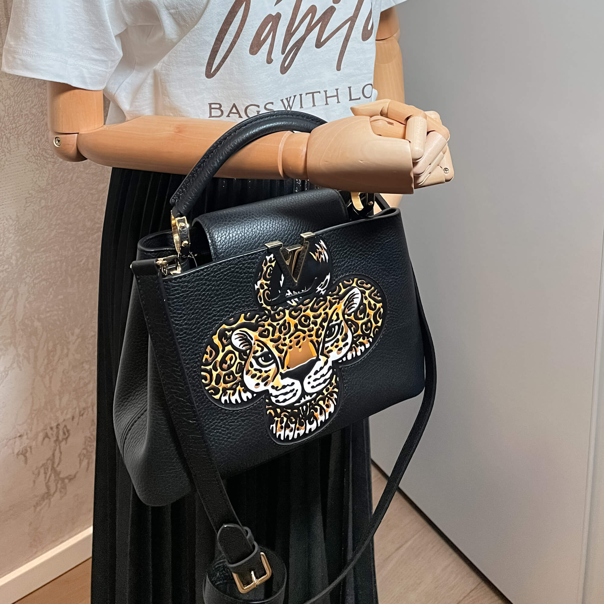 Capucines BB 2way Taurillon Leather Trapped Leopard Black