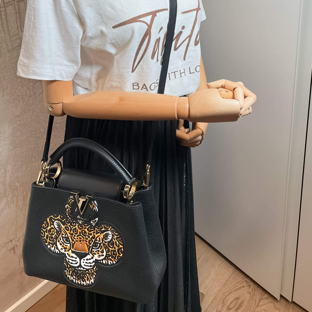 Capucines BB 2way Taurillon Leather Trapped Leopard Black