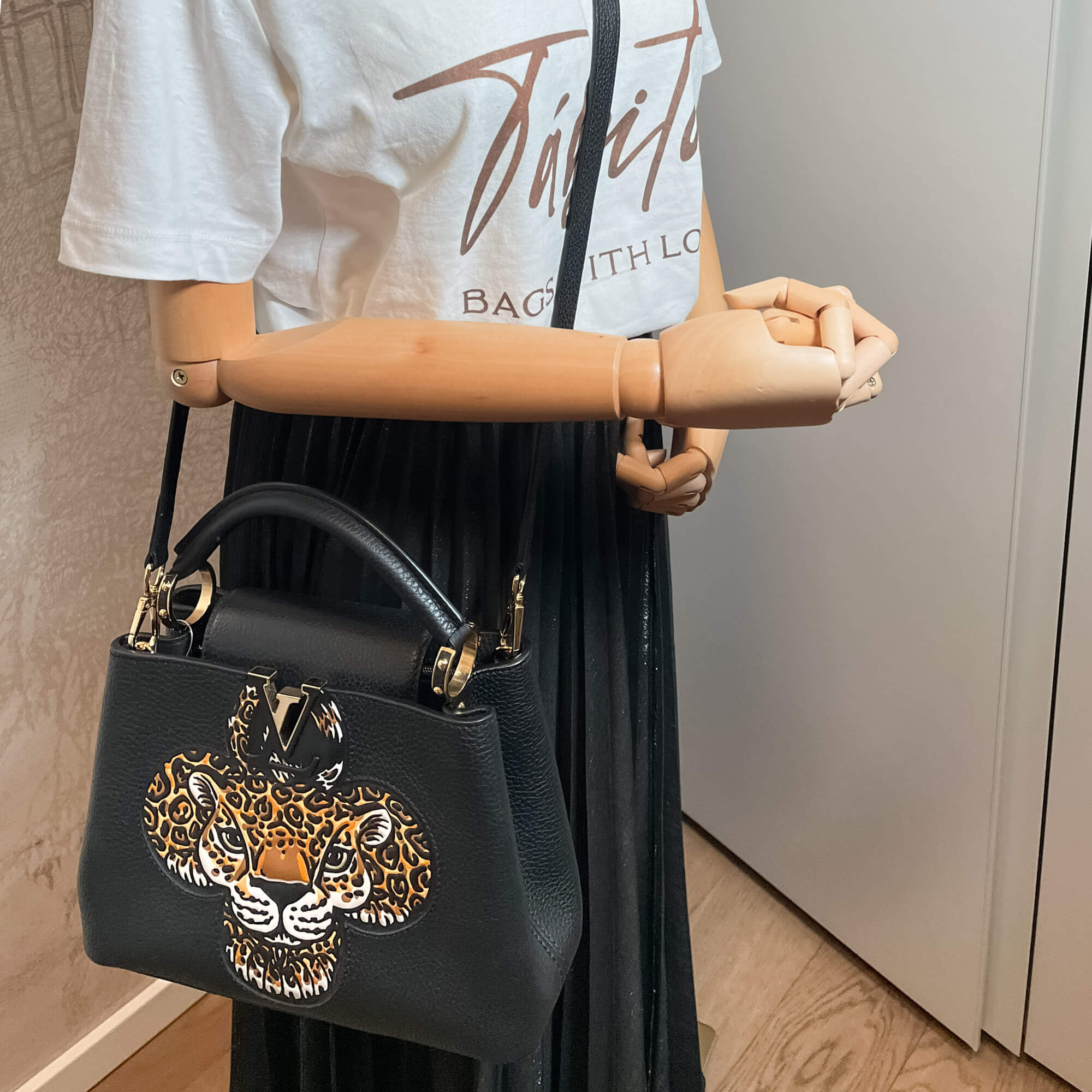 Capucines BB 2way Taurillon Leather Trapped Leopard Black