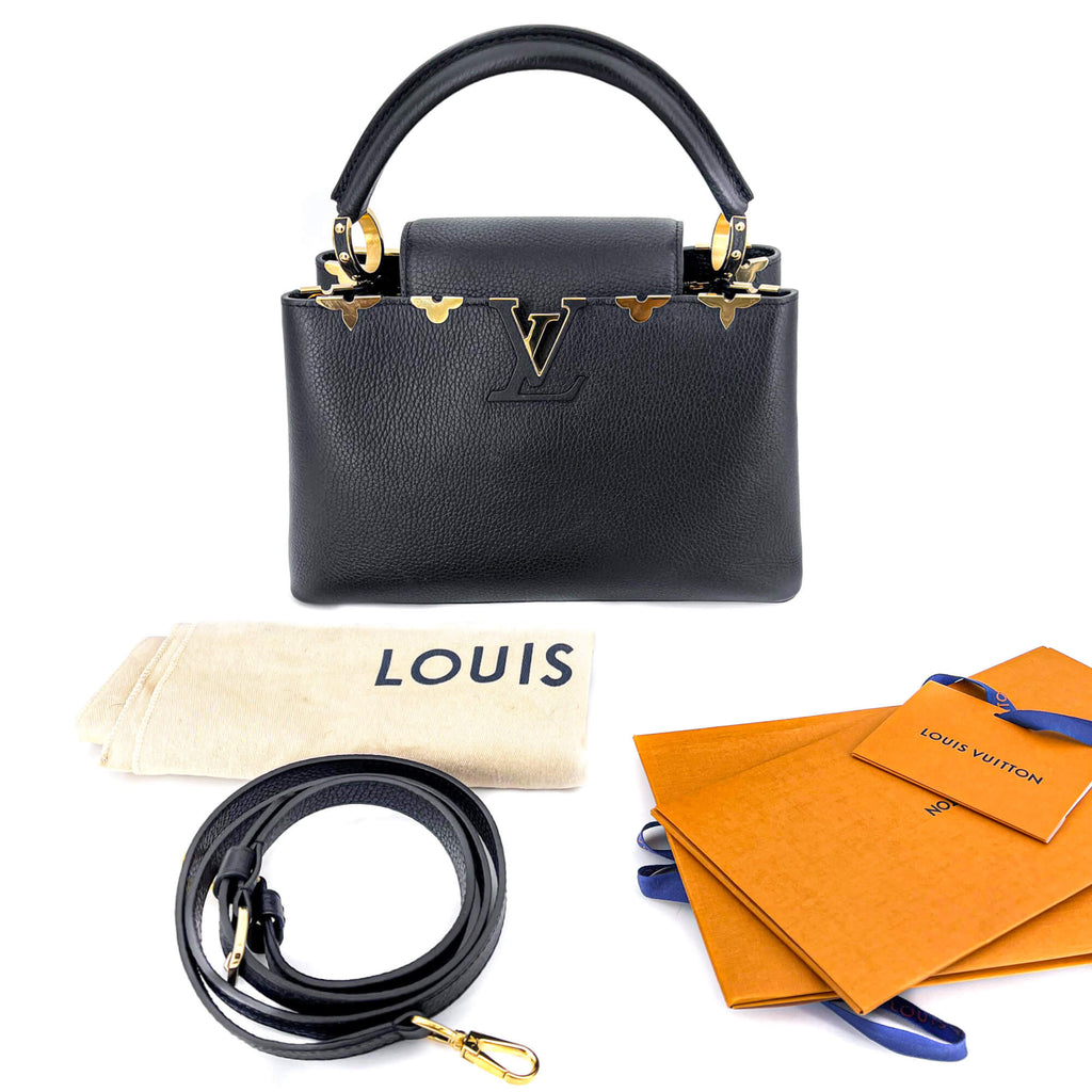 Capucines MM Crown Black Leather