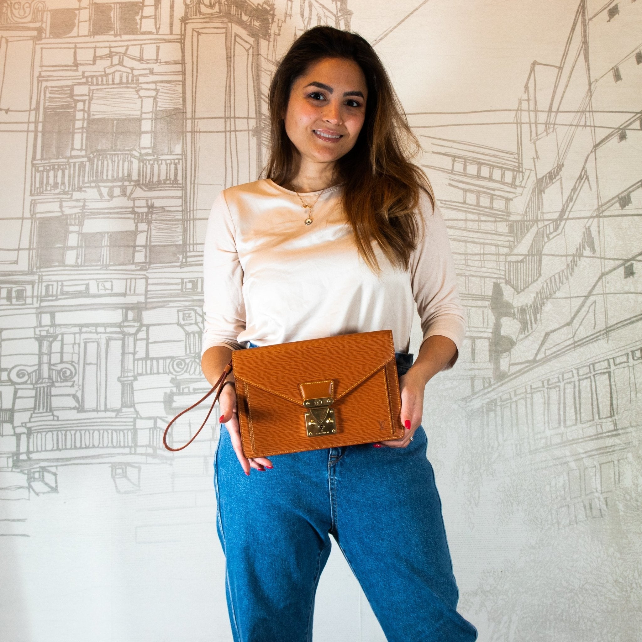 Epi Sellier Dragonne Clutch Brown  M52618