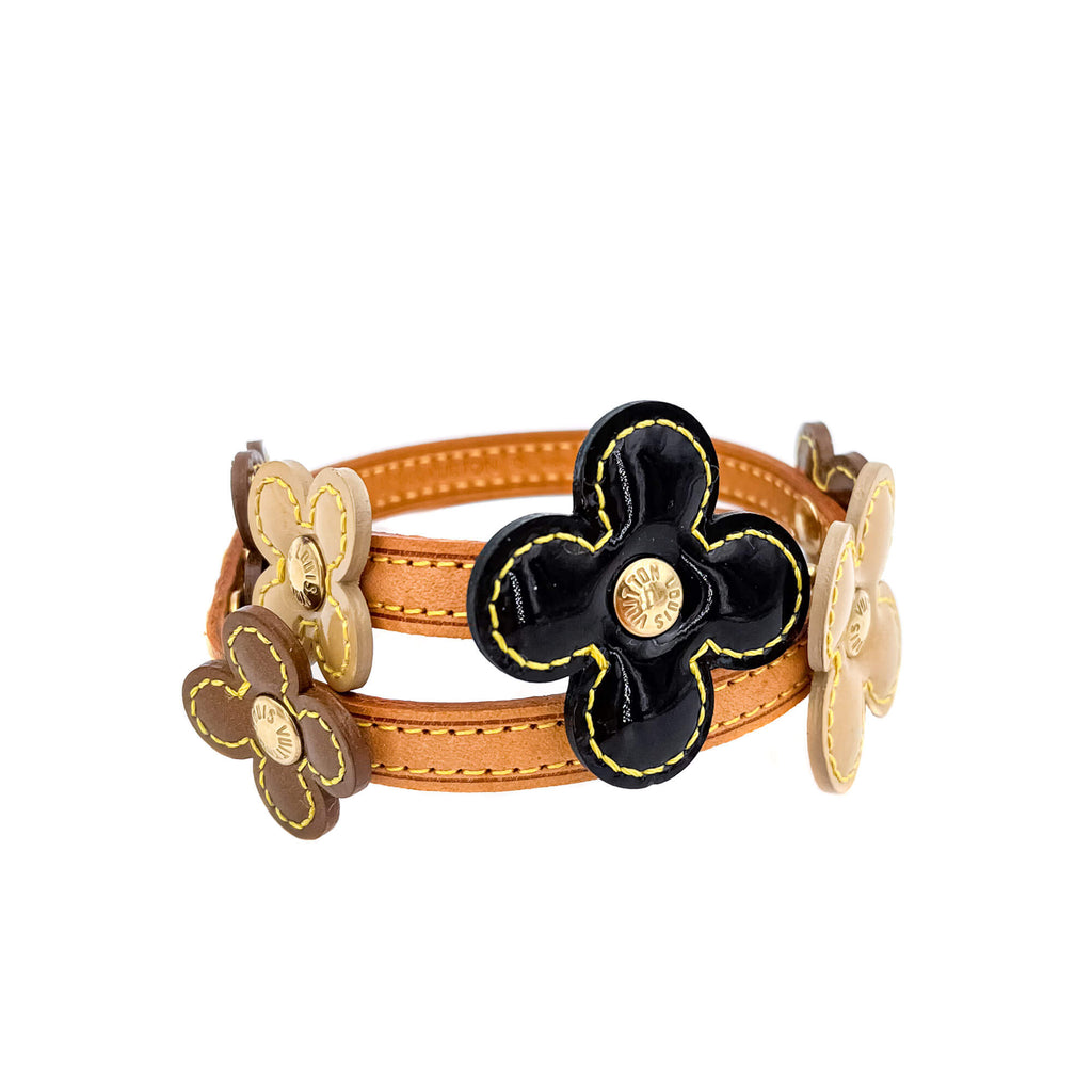 Multicolor Vernis Leather Flower Chocker Bracelet