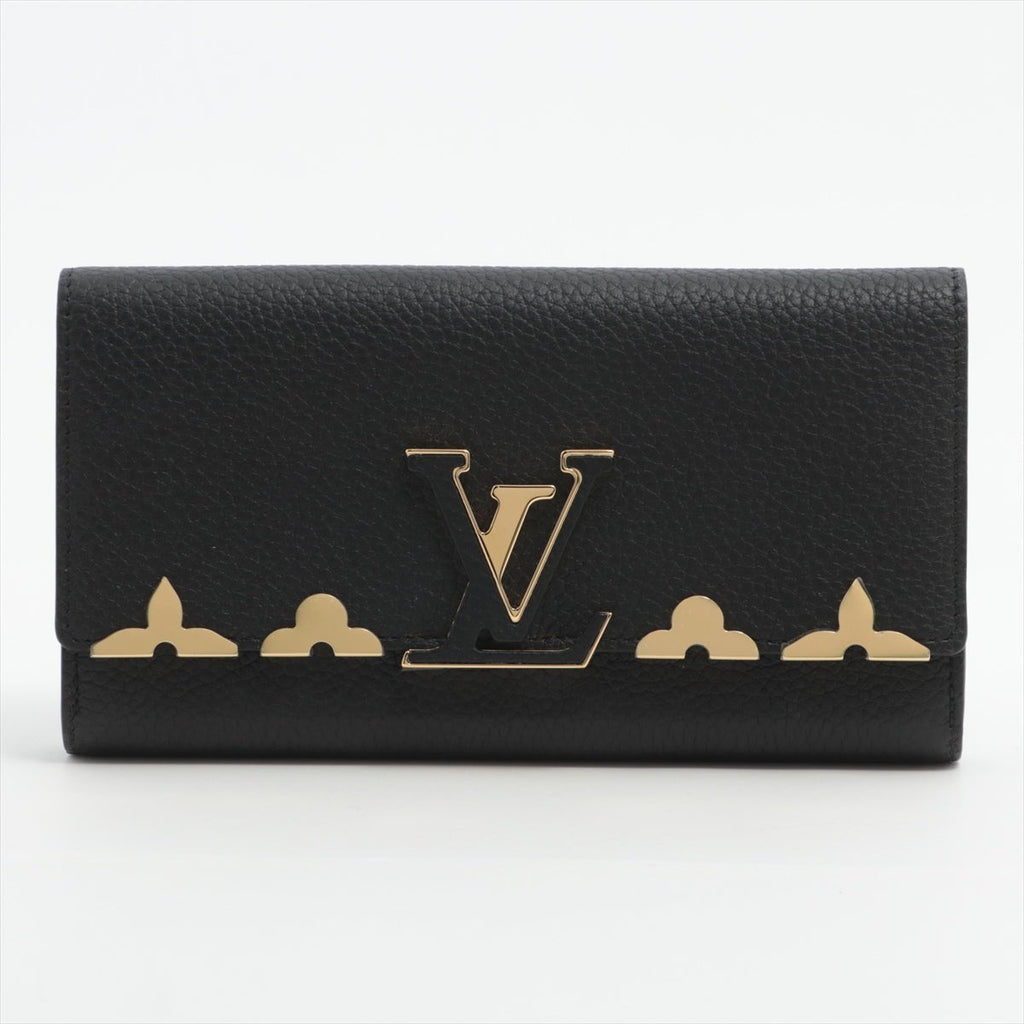 Portefeuille Capucines Crown in Taurillon Black Leather