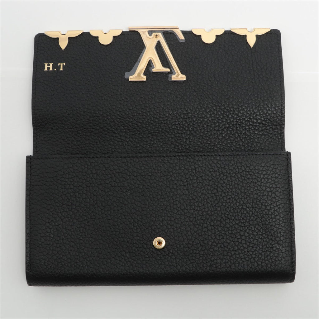 Portefeuille Capucines Crown in Taurillon Black Leather