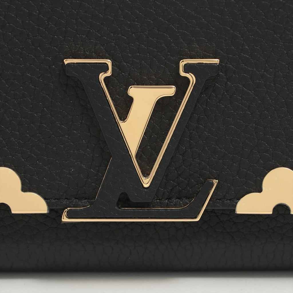 Portefeuille Capucines Crown in Taurillon Black Leather