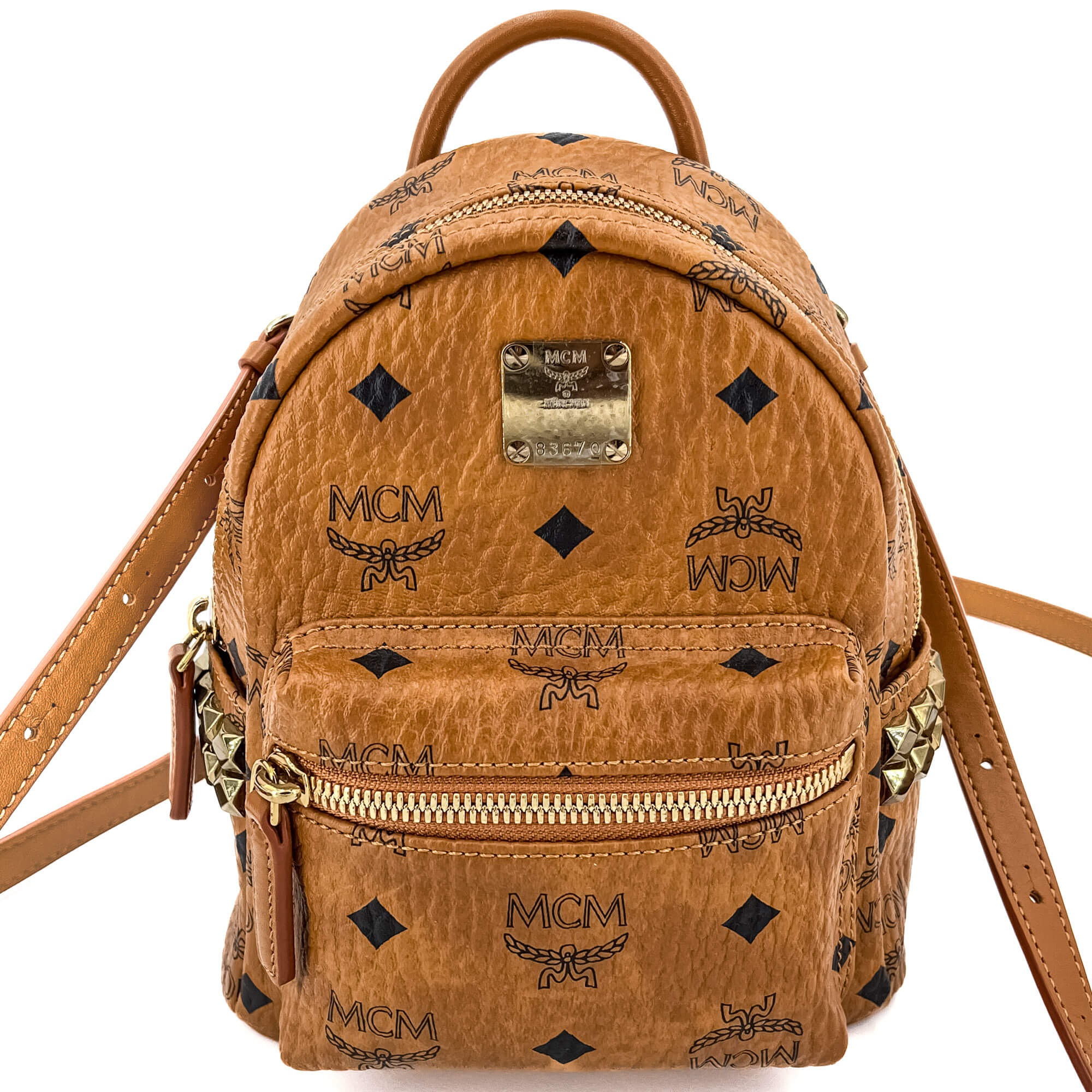 X-Mini Stark Bebe Boo Side Studs Leather Backpack Cognac