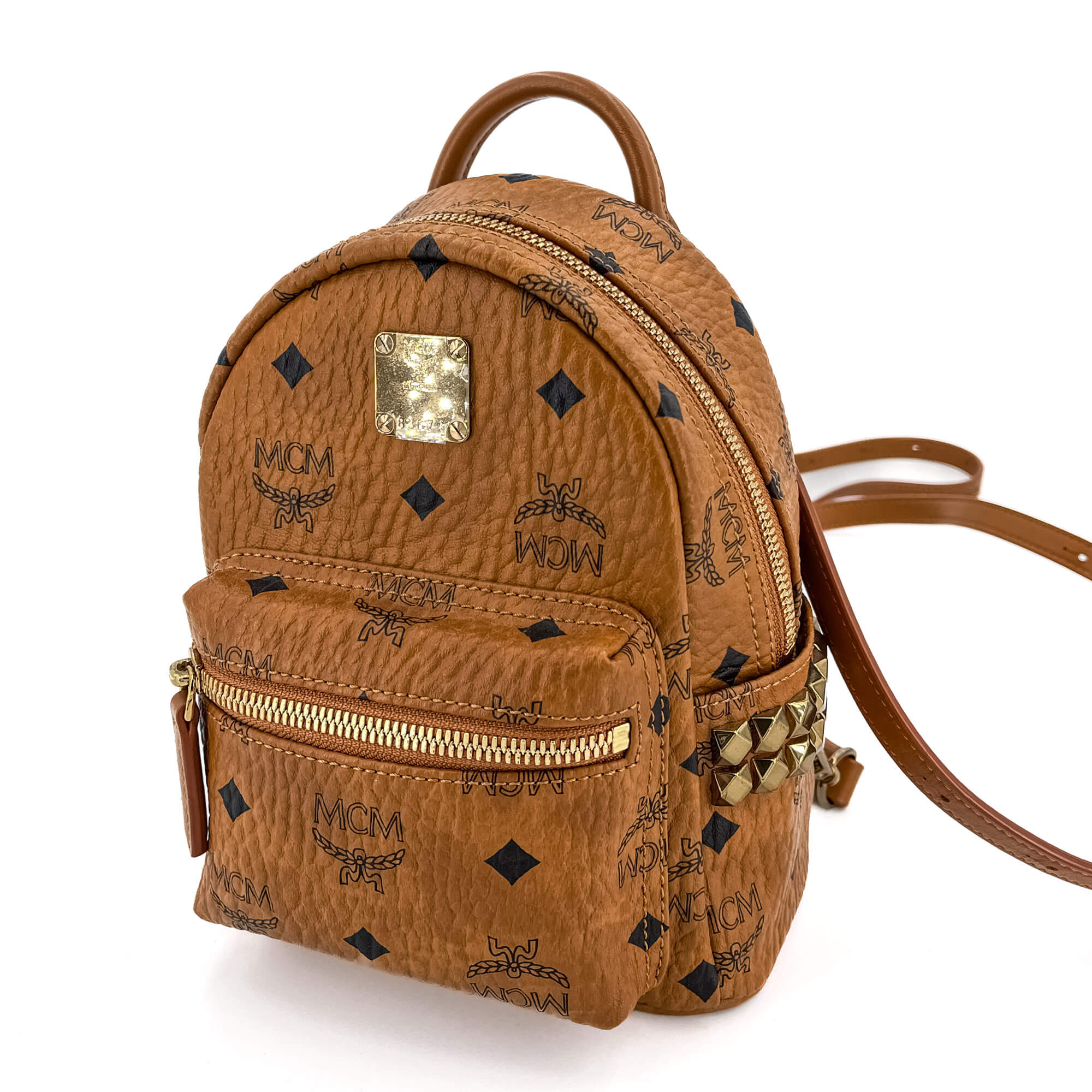 X-Mini Stark Bebe Boo Side Studs Leather Backpack Cognac