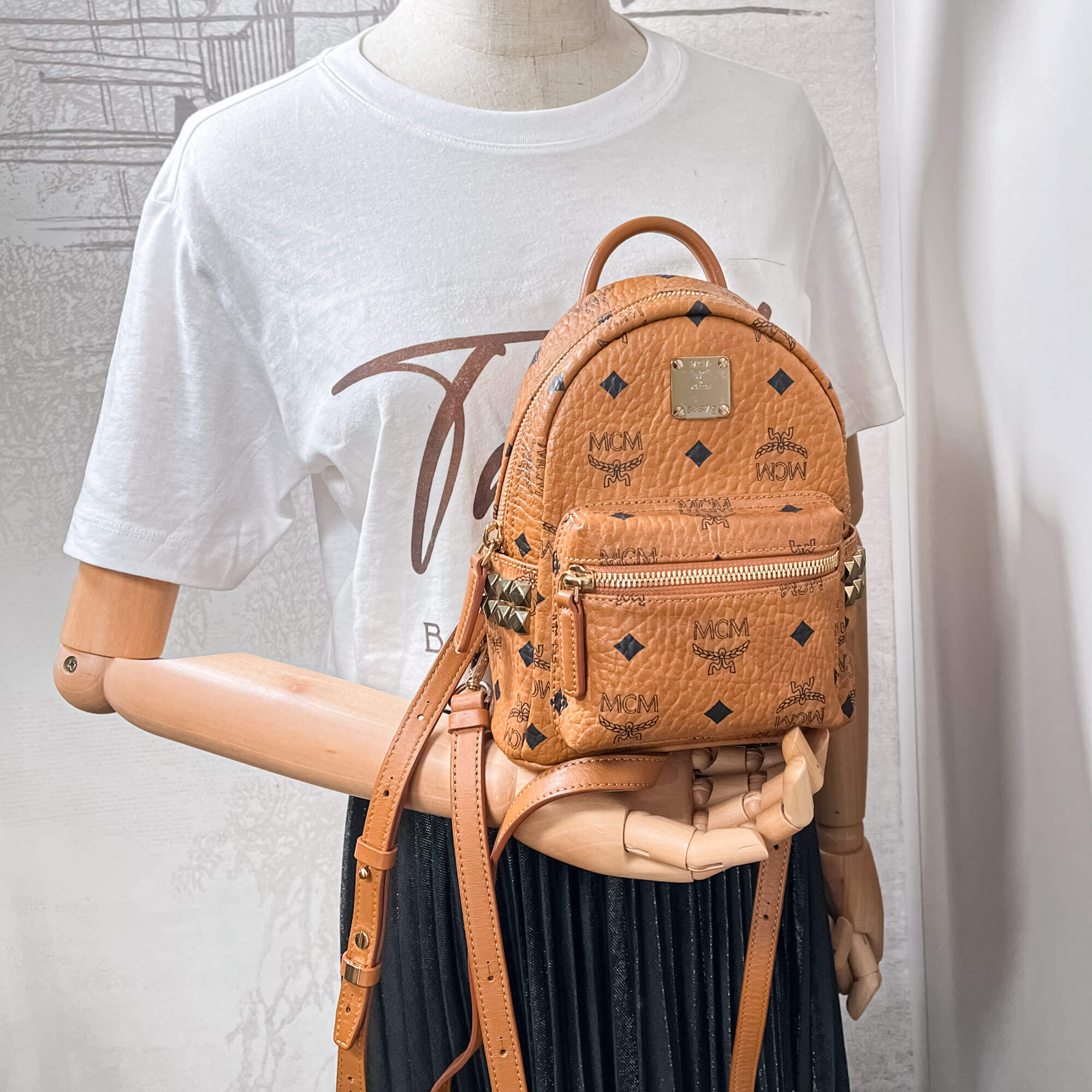 X-Mini Stark Bebe Boo Side Studs Leather Backpack Cognac