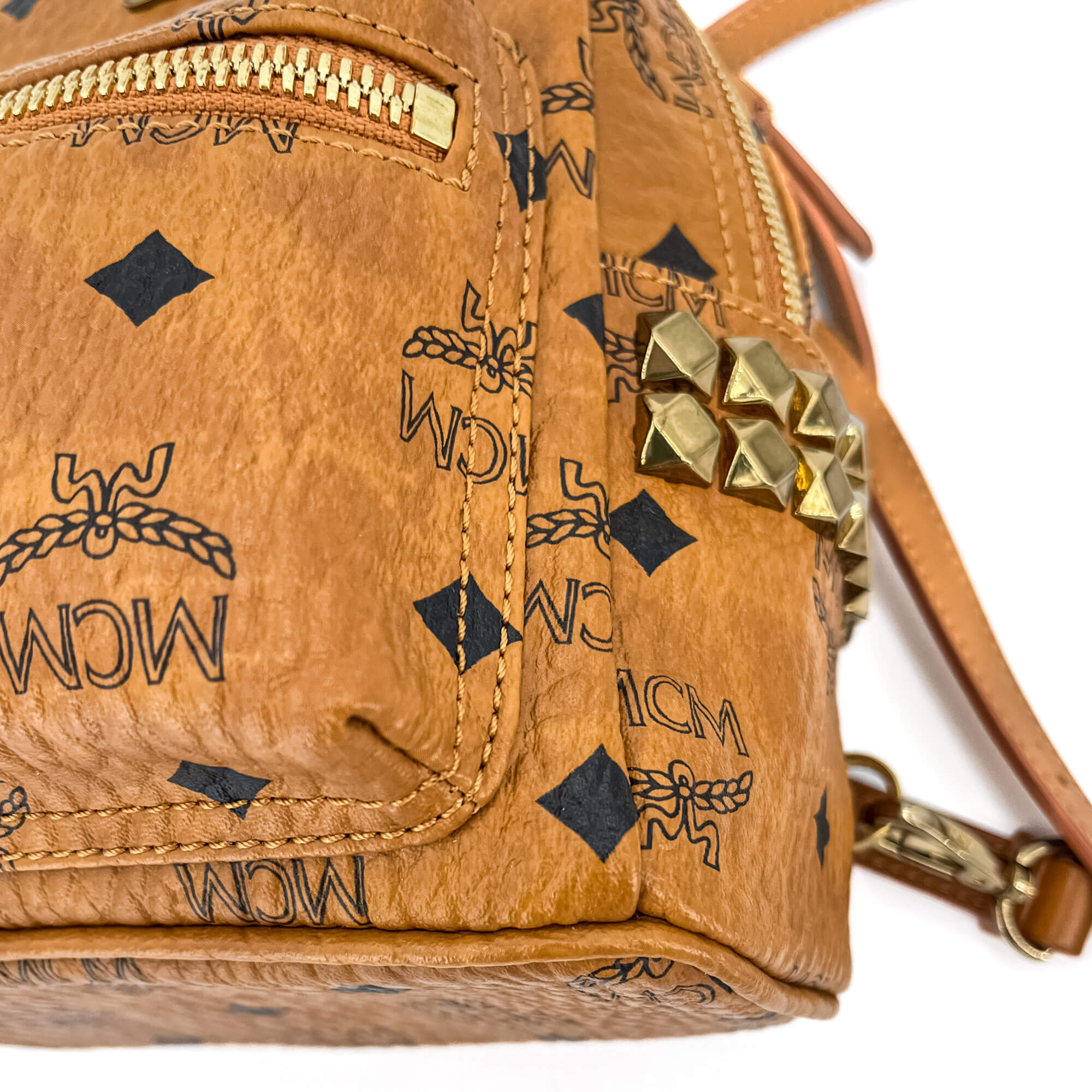 X-Mini Stark Bebe Boo Side Studs Leather Backpack Cognac