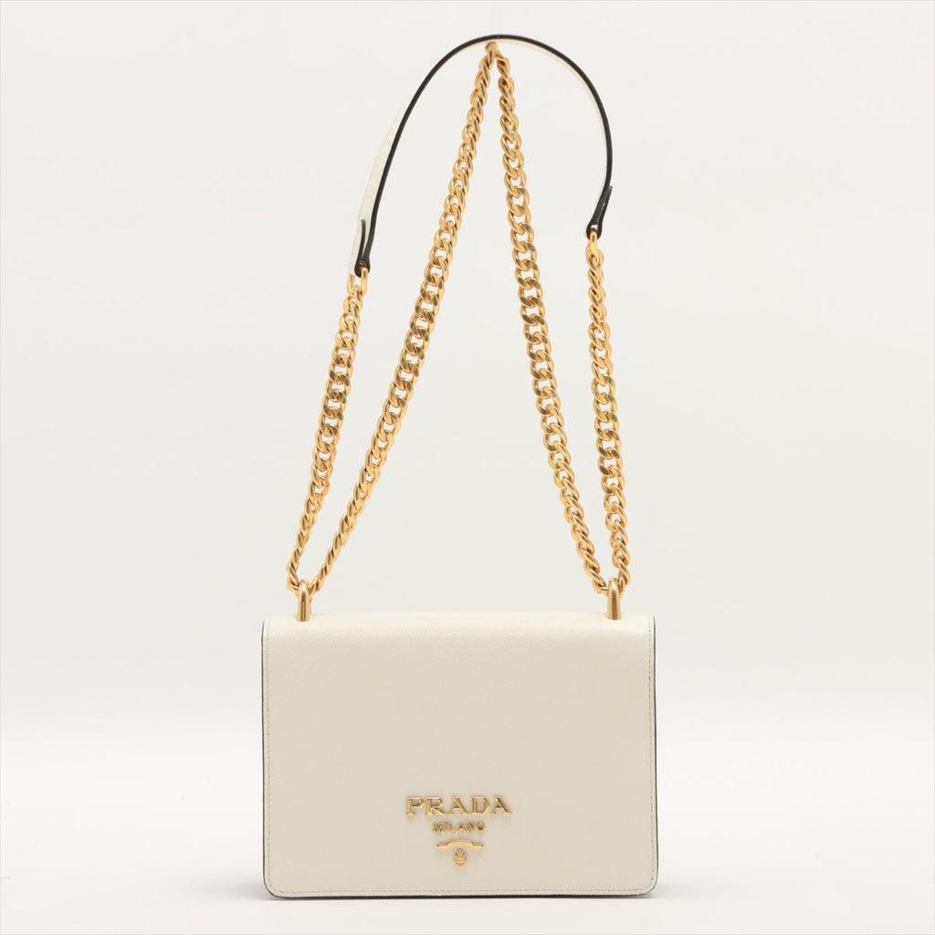 Chain Flap Small Saffiano Leather White Bag
