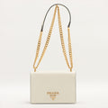 Chain Flap Small Saffiano Leather White Bag