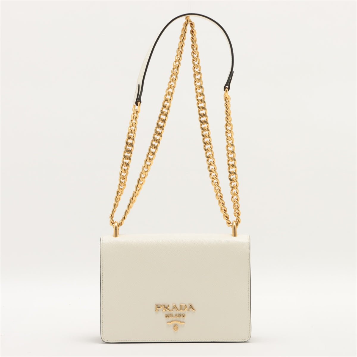 Chain Flap Small Saffiano Leather White Bag