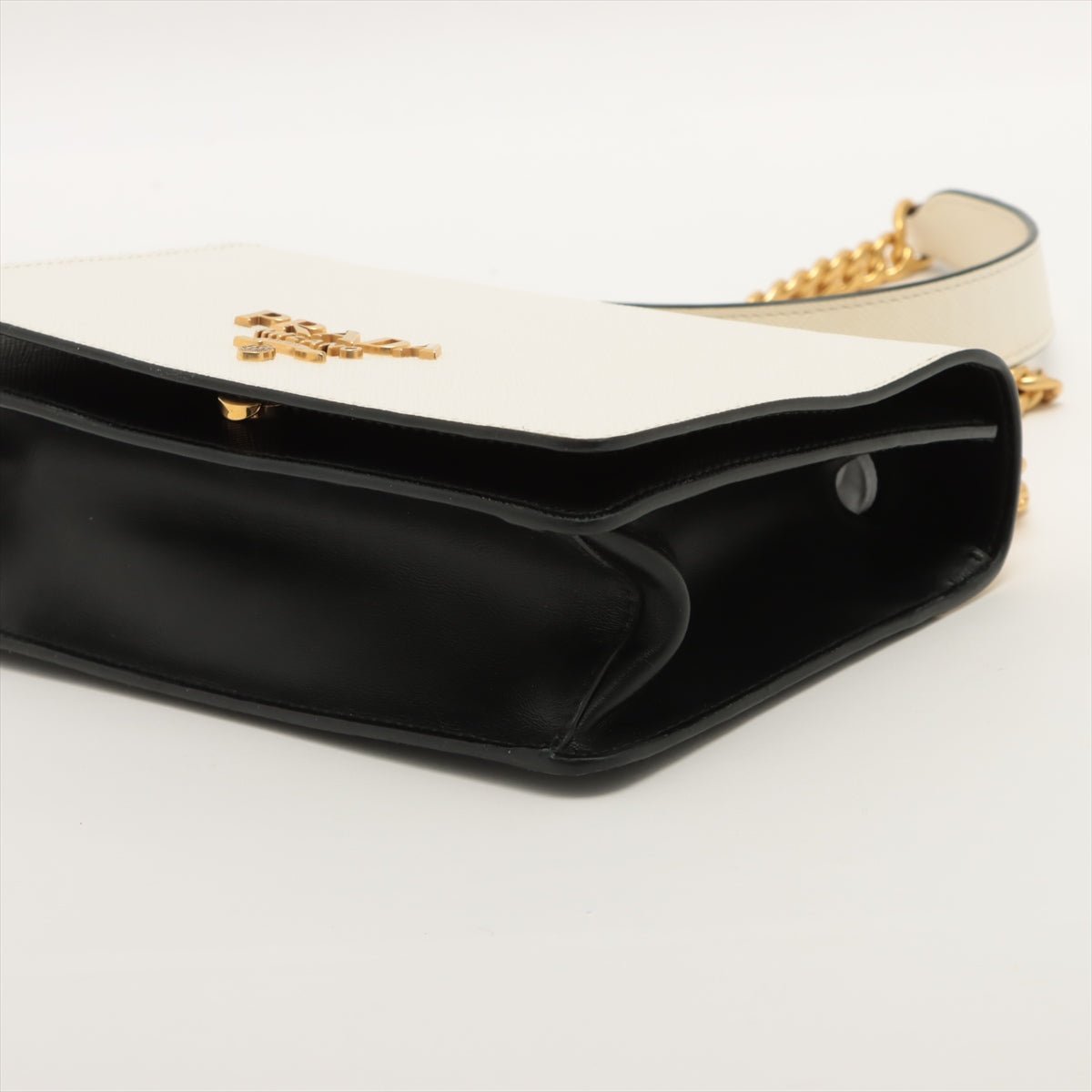 Chain Flap Small Saffiano Leather White Bag