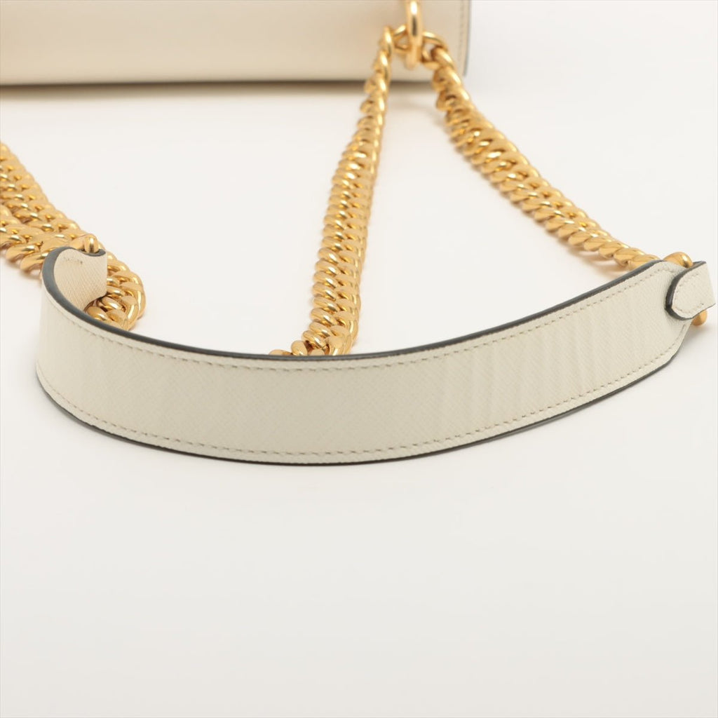 Chain Flap Small Saffiano Leather White Bag