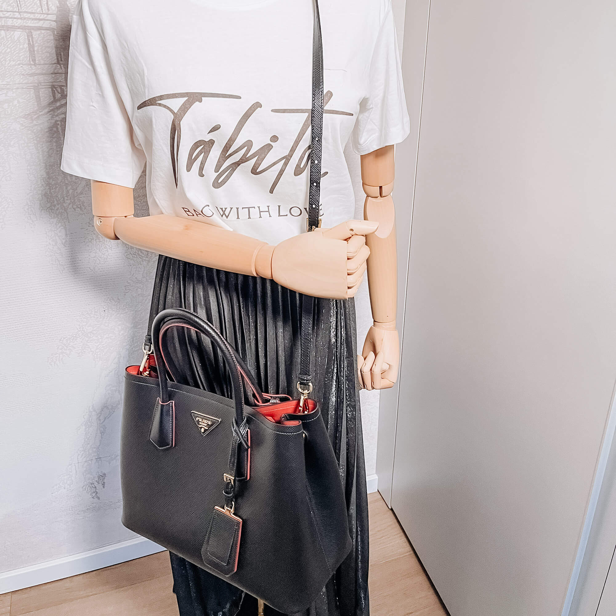 Double Medium Saffiano Leather Black Bag