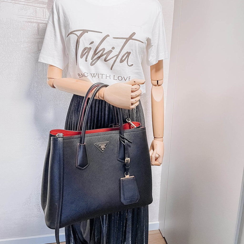Double Medium Saffiano Leather Black Bag