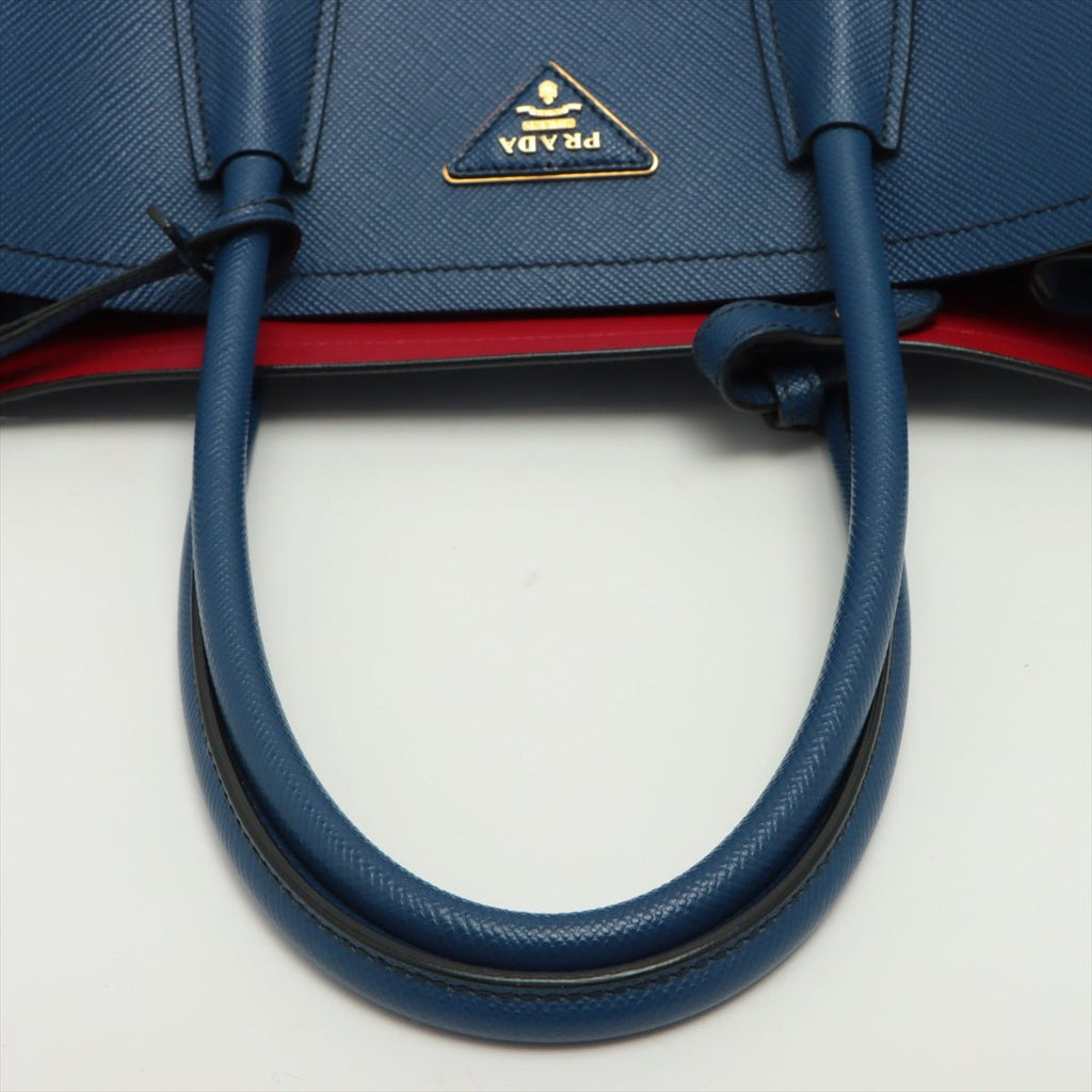 Double Medium Saffiano Leather Blue Bag