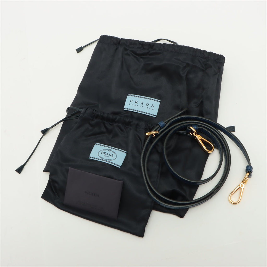 Double Medium Saffiano Leather Blue Bag
