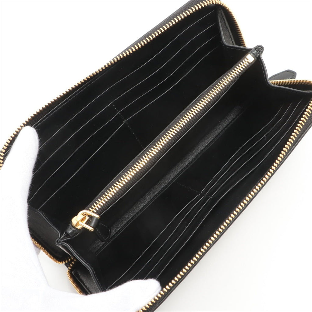 Large Leather Round-Zip-Wallet Black Saffiano Leather