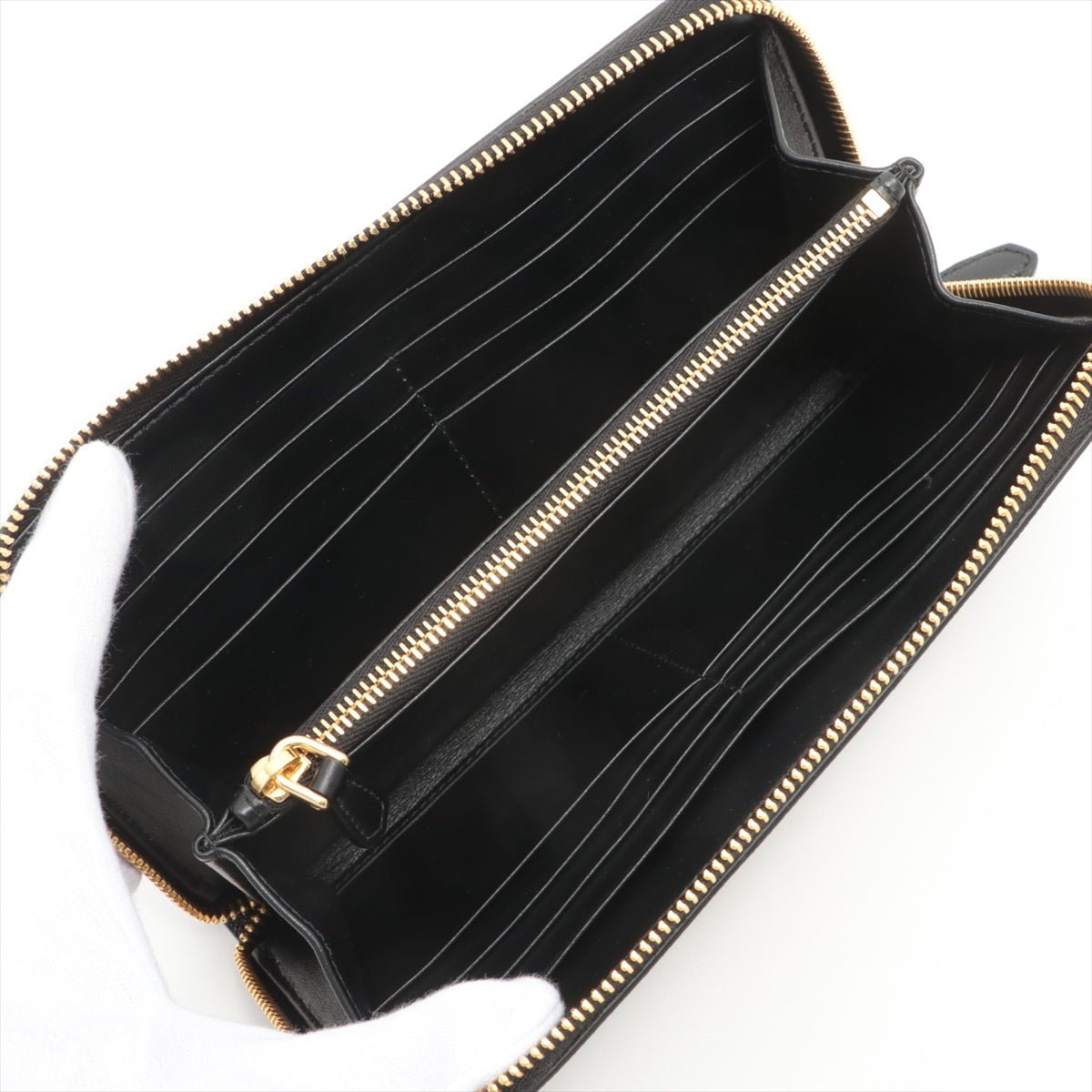Large Leather Round-Zip-Wallet Black Saffiano Leather