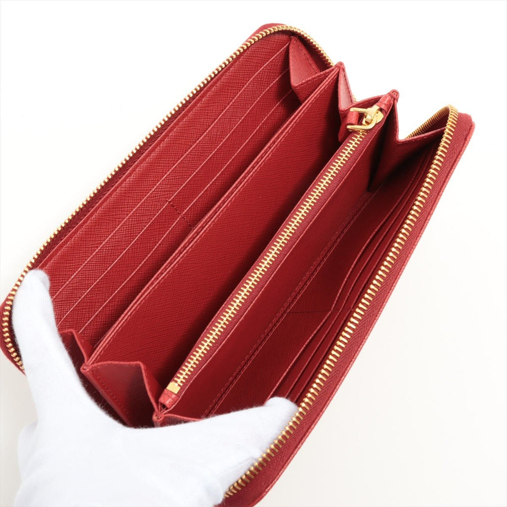 Large Saffiano Leather Round-Zip-Wallet Red