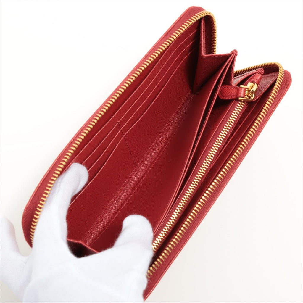 Large Saffiano Leather Round-Zip-Wallet Red