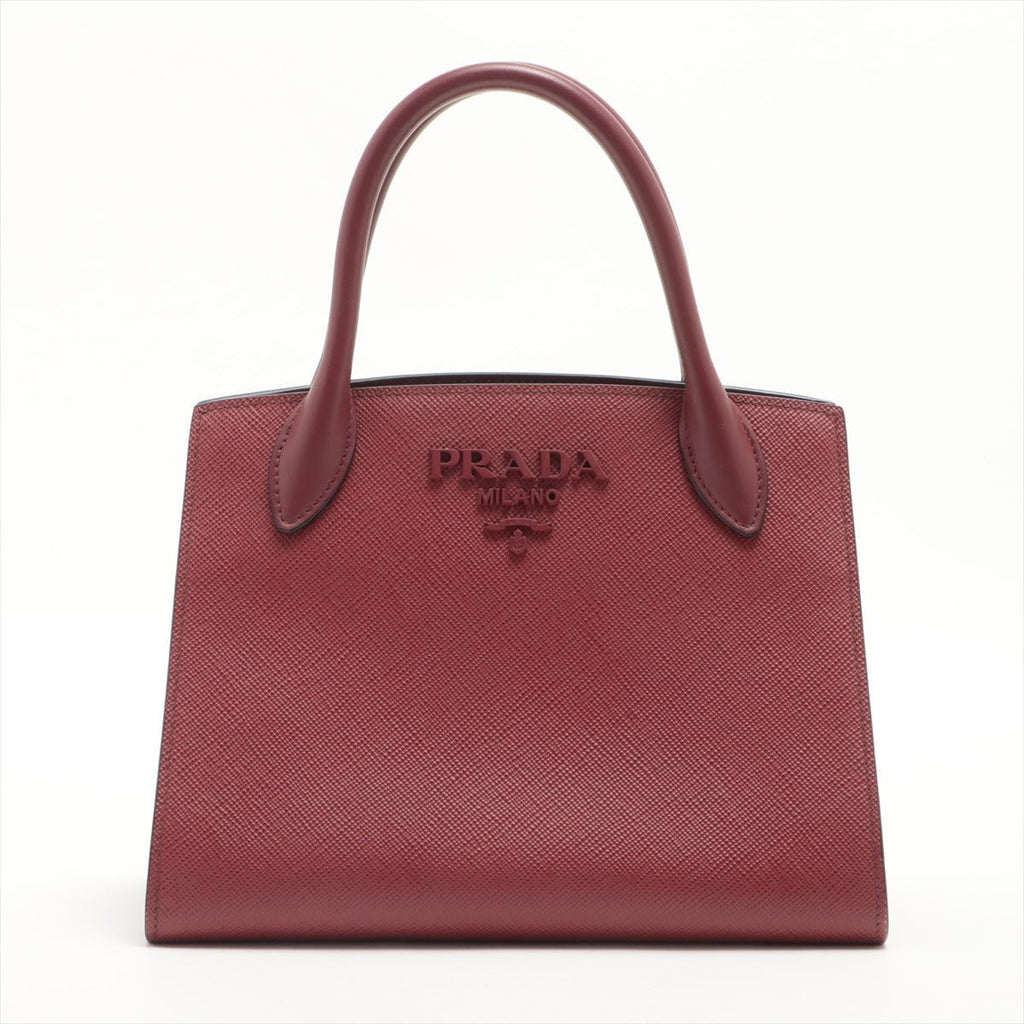 Monochrome Small Saffiano Leather Burgundy Bag