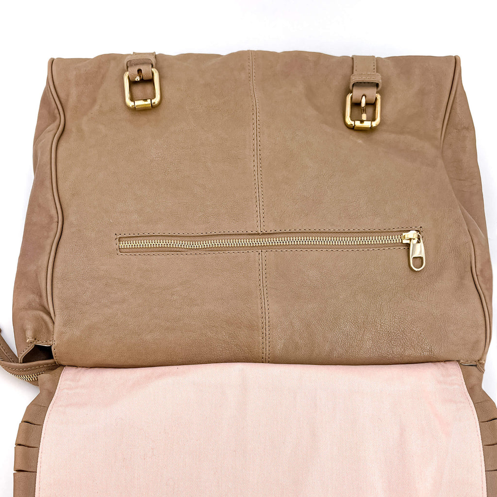 Shoulder Bag Beige Leather
