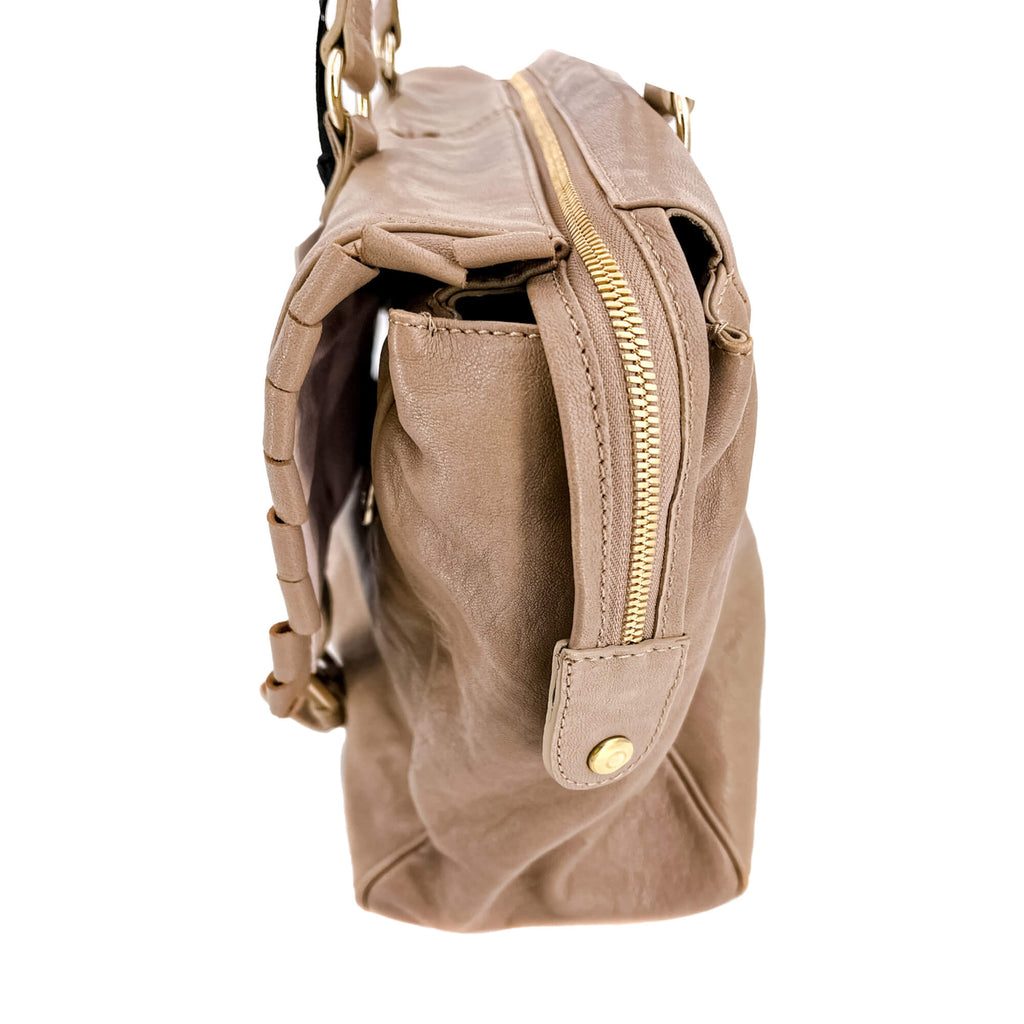 Shoulder Bag Beige Leather