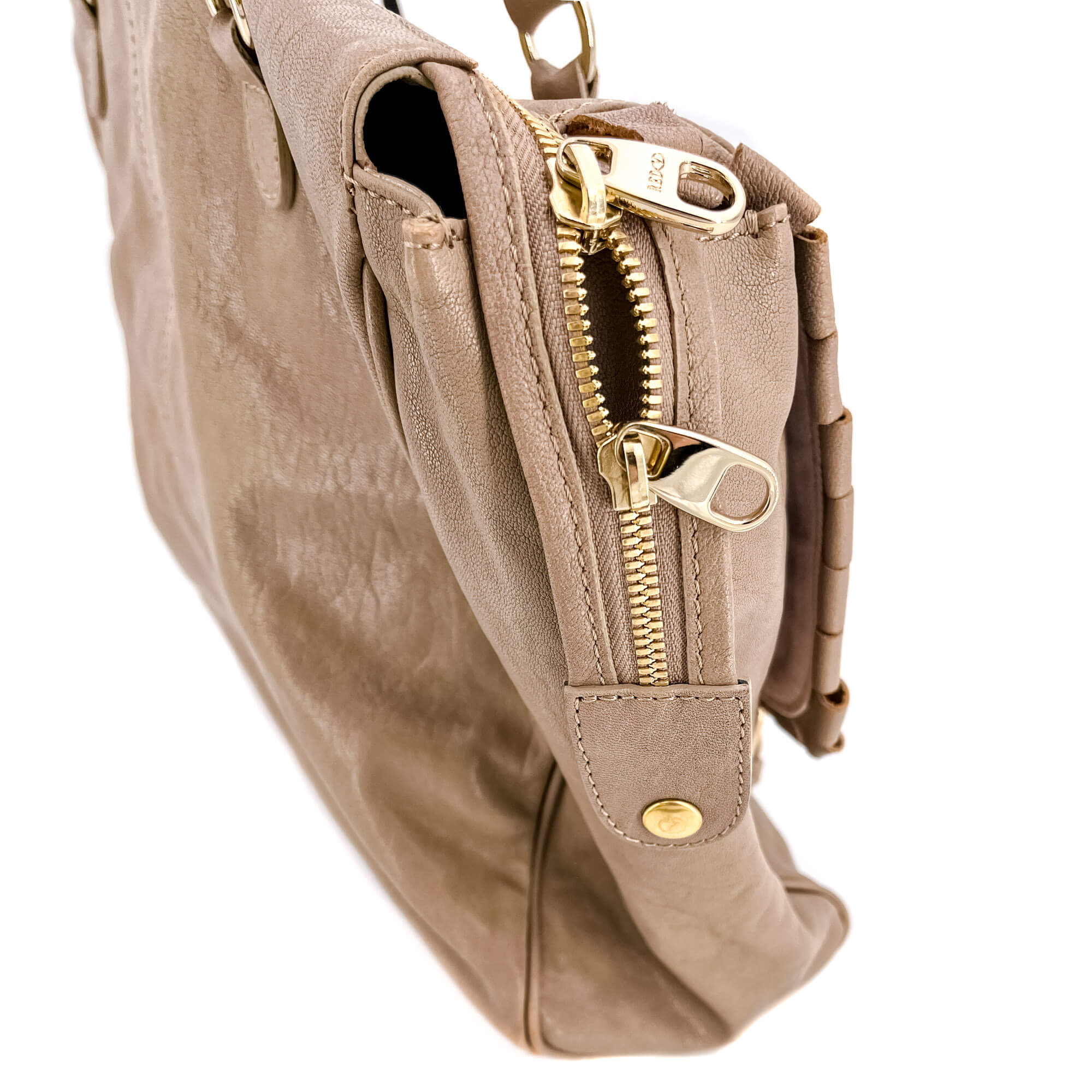 Shoulder Bag Beige Leather