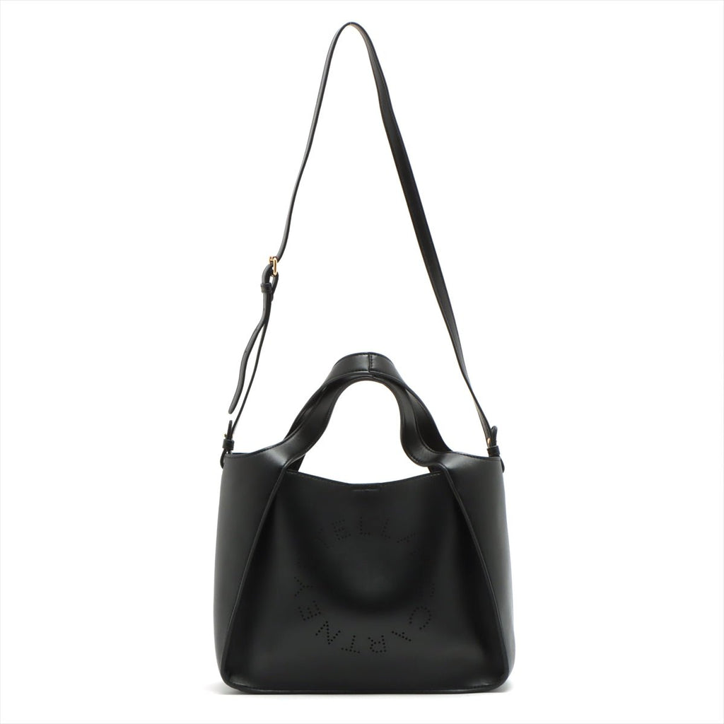 Logo Vegan Leather Black 2-Way Tote Bag