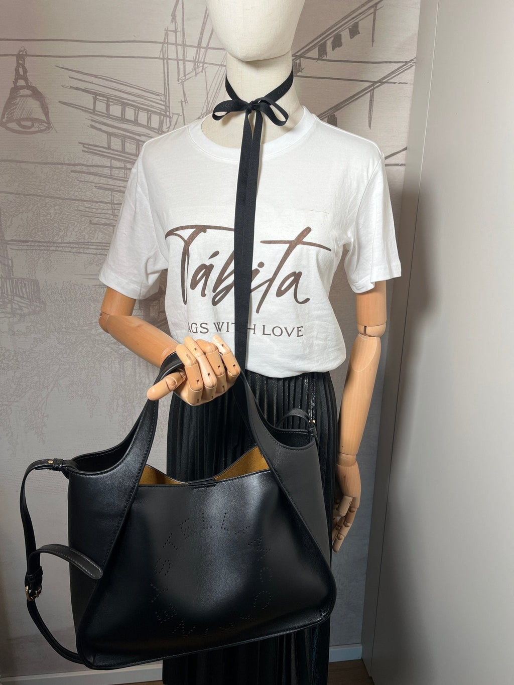 Logo Vegan Leather Black 2-Way Tote Bag